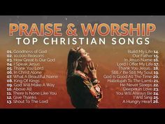 a woman standing in front of a red background with the words praise and worship top christian songs