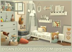 a child's bedroom is decorated in pastel colors