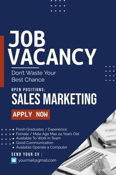 an advertisement for job vacancy that is being used to promote the company's sales