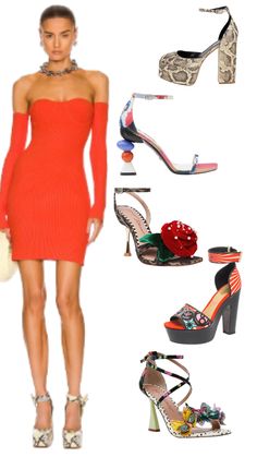 Shoes to wear with red dress , multicolor shoes , red dress Red Dress Outfits, Funky Shoe