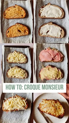 Step by step photos overhead of croque monsieur making. Croquet Monsieur Recipes, Croque Monsieur Mac And Cheese, Soup And Toasties, Croque Monsieur Recipe Its Complicated, Homemade Sandwiches Ideas, French Grilled Cheese Croque Monsieur, How To Make Croque Monsieur, Ham Cheese Toastie, Keto Croque Monsieur