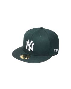 the new york yankees hat is green with white lettering on the front and side panel