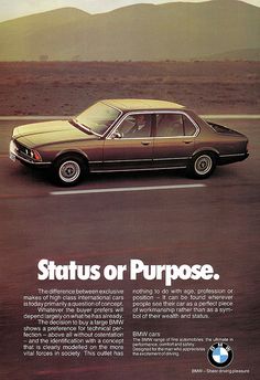 an advertisement for the bmw starbus or purpose, with a brown car driving down a road