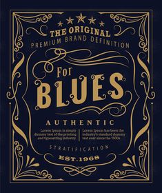 the original premium brand definition for blue's authentic, with gold lettering on a black background