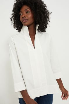 White Sullivan Stand Collar Blouse | Tuckernuck Stand Collar Blouse, Perfect White Shirt, Thanksgiving 2024, Ruffle Collar Blouse, Stand Collar Shirt, White Cotton Shirt, Business Wear, Mom Christmas, Fashion 2024