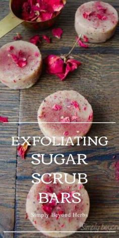 Discover the exfoliating sugar scrub bars with roses, a gem in simple sugar scrub & DIY body scrub recipes. This easy-to-make scrub is infused with rose petals and essential oil, offering a luxurious exfoliating experience. Perfect for homemade skin care and body care, it's a natural remedy for keeping skin hydrated and smooth. Find more DIY beauty and  DIY body scrub recipes at simplybeyondherbs.com Diy Body Scrub With Jojoba Beads, Pink Salt Scrub Diy, Beetroot Powder For Skin, Diy Exfoliating Body Scrub, Simple Sugar Scrub, Make Sugar Scrub, Herbalism Recipes, Sugar Scrub Bars, Rose Sugar Scrub