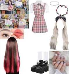 a collage of photos with hair, nails and accessories in it's image