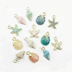 sea shells and starfish charms in various colors