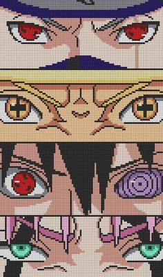 the cross stitch pattern for an anime character's face with different eyes and eyebrows