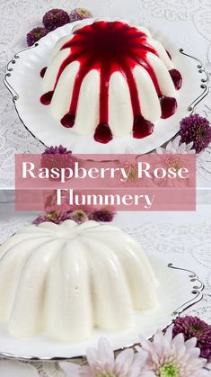 raspberry rose flumery bundt cake on a plate