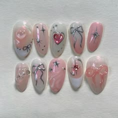 Pink Press On Nails, Almond Press On Nails, Fake Nails Designs, Nails Gel Nails, Custom Press On Nails, Hippie Nails