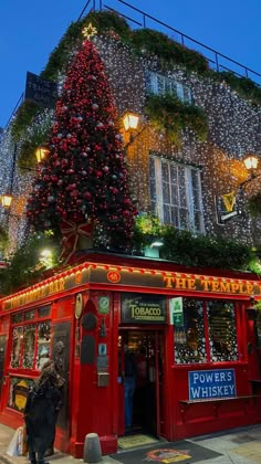 a large christmas tree on top of a building