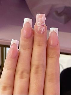 Spring Nails Coffin, Quince Nails, Quinceanera Nails, Nails Easy, Summery Nails, Girly Acrylic Nails, French Tip Acrylic Nails, Simple Acrylic Nails, Short Square Acrylic Nails