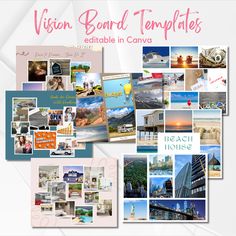 a collage of photos with the words, vision board templates available in canada