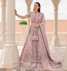 Lilac Lehenga, Faiza Saqlain, Pakistani Lehenga, Choli Dress, Hania Amir, Pakistani Wedding Outfits, Pakistani Wedding Dress, Chiffon Collection, Embroidered Organza