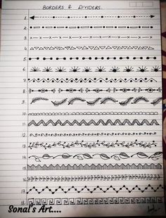 some kind of writing paper with different lines and shapes on it, all lined up