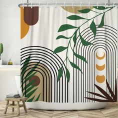 Curtains Wardrobe, Funky Shower Curtains, Mid Century Shower Curtain, Curtain Minimalist, Bohemian Shower Curtain, Modern Shower Curtain, Curtains Room, Plastic Shower Curtain, Leaf Decoration