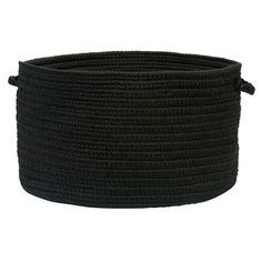 a large black rope basket on a white background