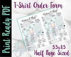 the t - shirt order form for half page sized