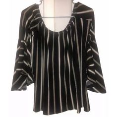 Harlow & Rose Black Beige White Striped Blouse Flare Bell Sleeves Ladies Size Small. Condition Is New, Without Tags. Never Worn, Only Tried On. Excellent Condition. Smoke Free Home! Rose Black, Striped Blouse, Bell Sleeves, Womens Tops, Black And White, Tags, Women Shopping, White, Color