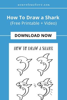 how to draw a shark for kids with free printable and video instructions on it