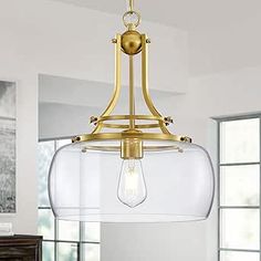 WUZUPS Chandelier Rustic Farmhouse Industrial Round Ceiling Pendant LED Light Fixture with Clear Glass Shades for Dining Room Kitchen Island Foyer Entryway, H 17" x W 13.4", E26 Base, Brushed Gold Light Entryway, Chandelier Rustic, Glass Pendant Ceiling Light, Chandelier Farmhouse, Gold Ceiling Light, Farmhouse Industrial, Gold Pendant Lighting, Foyer Entryway