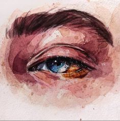 an eye is shown with watercolor paint on the iris's eyes and eyebrows