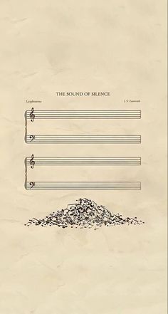 the sound of silence is written in black ink on parchment paper with an image of birds flying over it