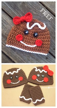 crocheted hats and diaper covers are shown with the same pattern on them