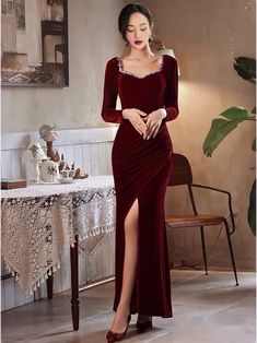 Red Velvet Dress Outfit, Elegant Winter Dresses, Red Velvet Dress Long, Velvet Dresses Outfit, Elegant Evening Dresses Long, Velvet Dress Long, Velvet Prom Dress, Velvet Bridesmaid Dresses, Girls Dress Outfits