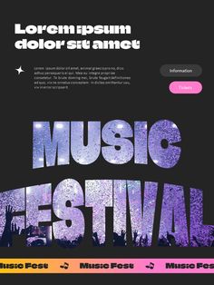 the music festival flyer is shown in purple