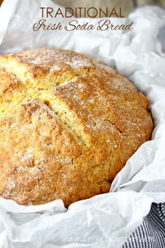 a loaf of fresh soda bread in a basket