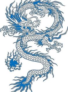 a blue dragon tattoo design on a white background