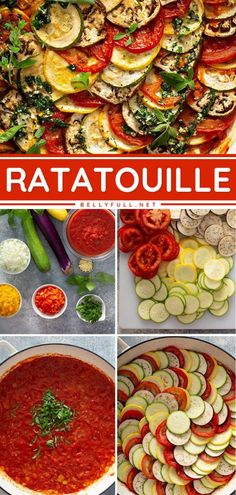 the steps in how to make ratatoulie with zucchini and tomatoes