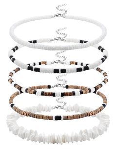 PRICES MAY VARY. 💃[BEACH NECKLACE SET]: One order includes 5pcs shell necklace: irregular white puka shell necklace; smooth white puka shell necklace; brown shell necklace and colour mixture sea shell necklace, affordable and multiple choice for you. 💎[NECKLACE SIZE]: We have 35cm(14 inch), 40cm(16inch), 45cm(18inch) avaiable, with a 5cm(2inch) extension cord, if you are women or like a tight chocker appearance, you can choose the short size, and the 18 inch shell necklace is normal size for m Shell Necklace Men, Colour Mixture, Surfer Jewelry, Sea Shell Necklace, Boys Necklace, Mens Beaded Necklaces, Surf Jewelry, Puka Shell Necklace, Men's Vintage Style