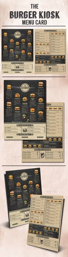 the menu is designed to look like it has hamburgers on it and other items