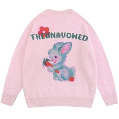 pink bunny jumper Mohair Sweater Knit, Rabbit Graphic, Sweater Streetwear, Fluffy Knit, Sweatshirt Jean Jacket, Mohair Knit, Cartoon Rabbit, Fluffy Sweater, Graphic Sweaters