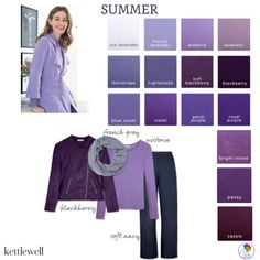 Color Analysis Summer, Wardrobe Colour, Cool Summer Palette, Light Summer Color Palette, Purple Color Combinations, Soft Summer Palette, Soft Summer Color Palette, Dark Summer, Soft Summer Colors