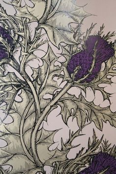 grand thistle hand print  wallpaper Thistle Wallpaper, Thistle Tattoo, Thistles Art, Hand Printed Wallpaper, Thistle Pattern, Timorous Beasties, With Wallpaper, Scottish Thistle, Celtic Art