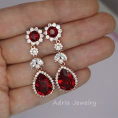 Red Crystal Dangle Earrings, Dark Red Crystals, Dream Accessories, Indian Jewelry Sets, Prom Jewelry, Kawaii Accessories, Red Necklace, Red Jewelry, Silver Jewelry Fashion