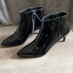 These Black Patent Leather High Heeled Boots Are From The Brand A New Day Purchased From Target. They Are Brand New - Never Been Worn. The Have Zip Closures On The Sides And A 2.5 Inch Heel. They Are In A Size 8. *No Trades Brown High Heel Boots, Faux Fur Heels, Brown High Heels, Leopard Print Boots, Fur Heels, Leather High Heel Boots, High Heeled Boots, Black High Heel Boots, Faux Suede Boots