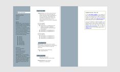 a professional resume template with blue and green accents on the front, side and back pages