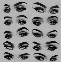 the different types of eyes and lashes are shown in black and white, with one eye open