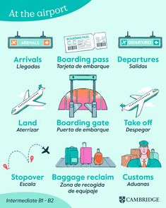 an airport info sheet with different things to see and do in the airport, including luggage