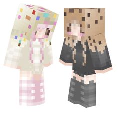 an image of two people that are in minecraft style outfits, one is wearing a dress and the other has a coat