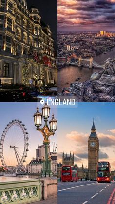 the london skyline is shown in three different pictures