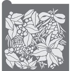 a cutting board with flowers and leaves on it, in the shape of a square