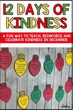 a poster with the words 12 days of kindness written on it