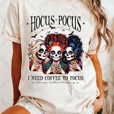 I Am Selling A Brand New Made To Order Hocus Pocus Shirt! This Will Be Printed On A 95% White Polyester Shirt. Hocus Pocus Shirt, Hocus Pocus Halloween, Polyester Shirt, Hocus Pocus, Halloween Shirt, Color White, Cricut, Womens Tops, Tops & Tees