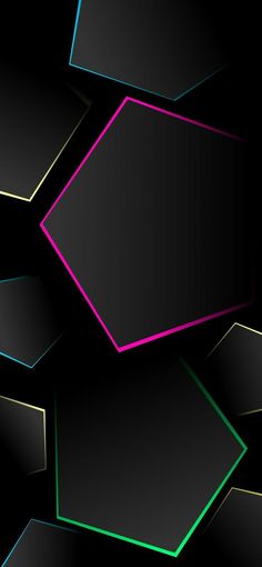 an abstract black background with neon colored hexagonal shapes